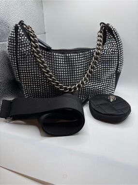 Kurt Geiger Black Shoulder Bag with Silver Studs and Chain